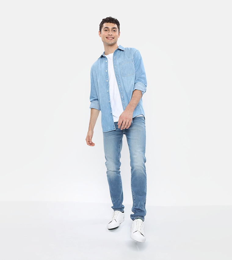 Buy American Eagle Pocket Detail Denim Shirt In Blue 6thStreet Bahrain