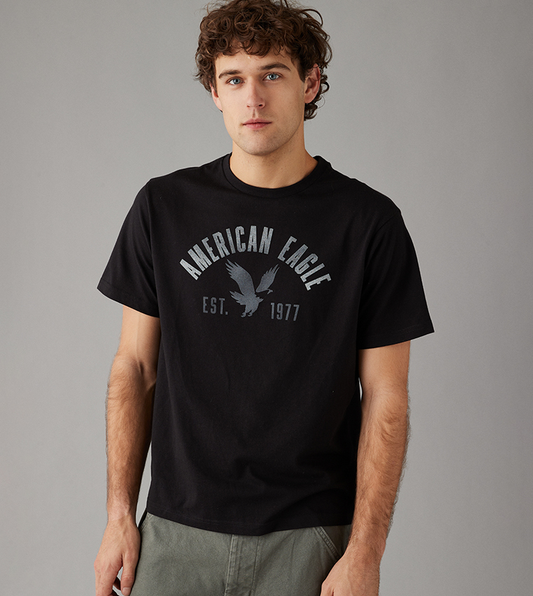 Buy American Eagle Logo Printed Short Sleeves T Shirt In Black 6thStreet Bahrain