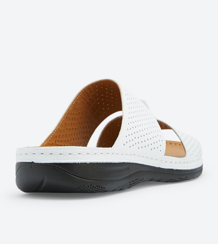 Open Back Buckle Closure Round Toe Slides - White