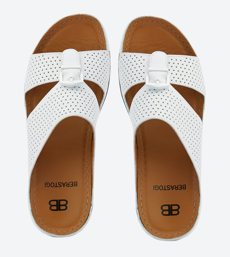 Open Back Buckle Closure Round Toe Slides - White