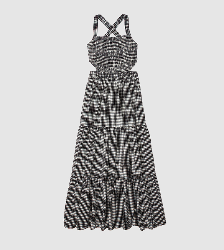 avon little black dress perfume price American Eagle Gray Square Neck Puff Sleeve A Line Tiered Midi Dress S   Brie