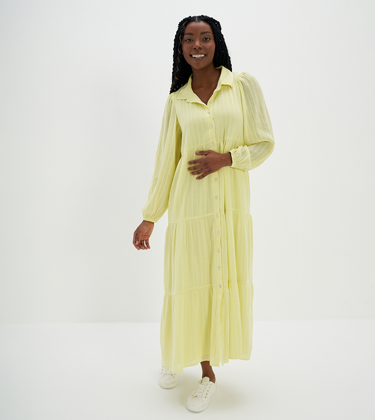 Buy American Eagle Striped Tiered Shirt Dress In Yellow 6thStreet UAE