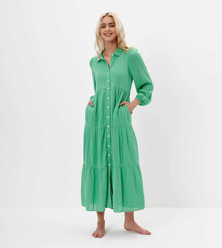 Buy American Eagle Solid Button Down Shirt Dress In Green 6thStreet Bahrain