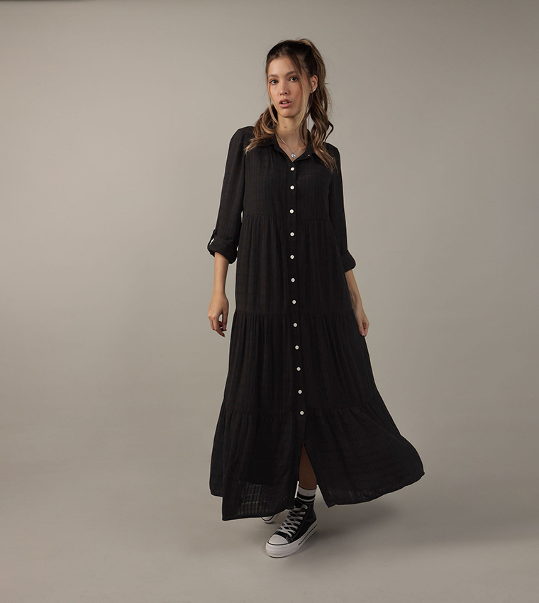 Buy American Eagle Textured Shirt Dress In Black | 6thstreet Bahrain