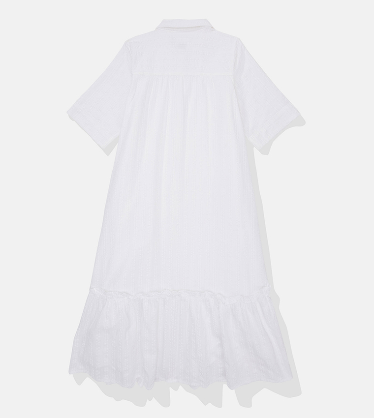 Ruffle Hem Midi Shirt Dress