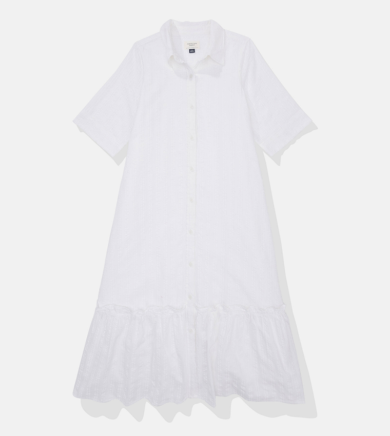 Ruffle Hem Midi Shirt Dress