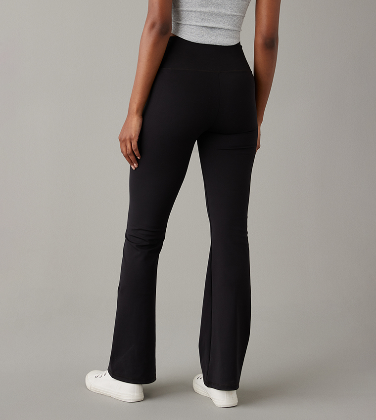 Solid Elastic Waist Flared Pants