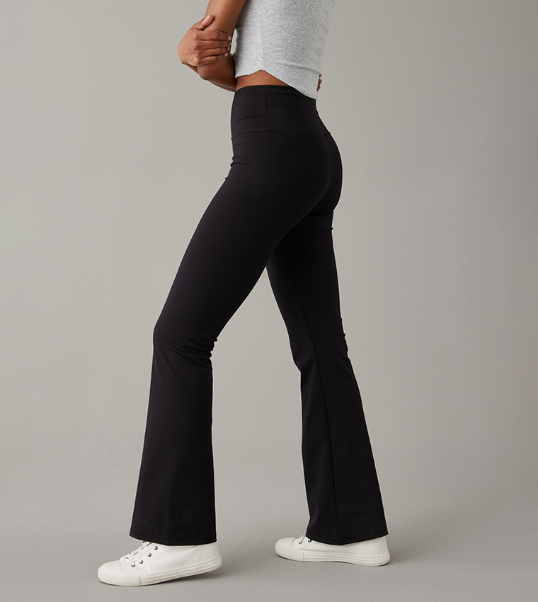 Solid Elastic Waist Flared Pants