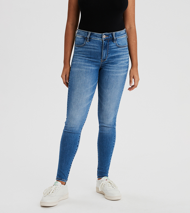 Buy American Eagle Faded High Waist Skinny Jeans In Blue