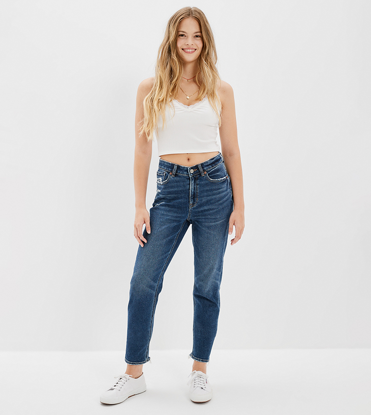 Ripped High Waist Mom Fit Jeans