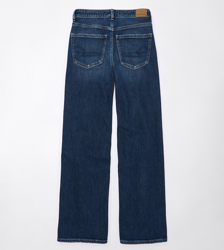 Buy American Eagle Ripped High Rise Wide Leg Jeans In Blue
