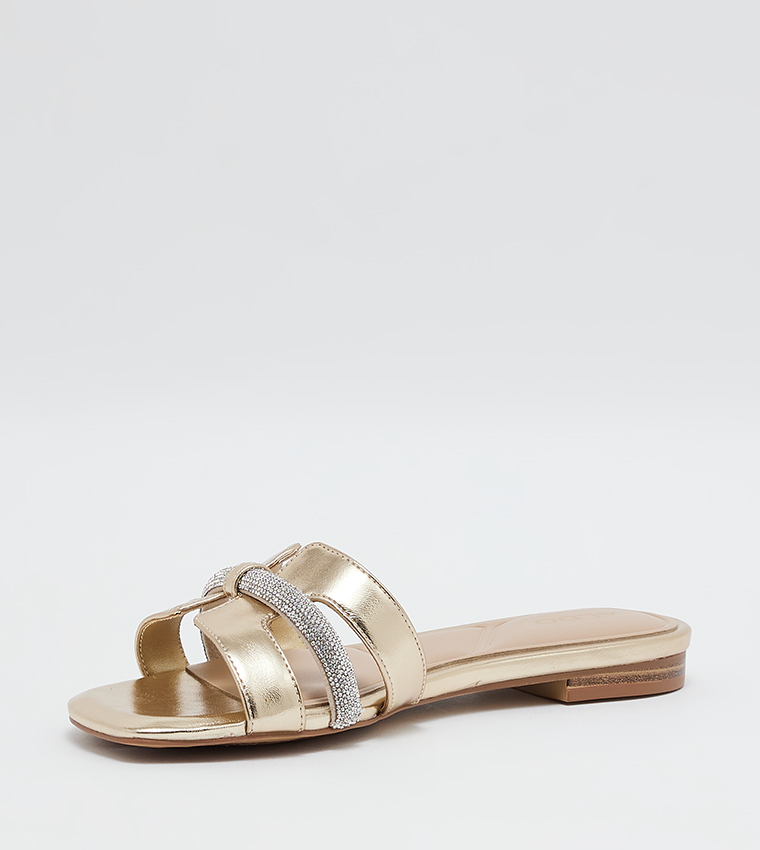 DEANDRA Embellished Open Toe Flat Sandals