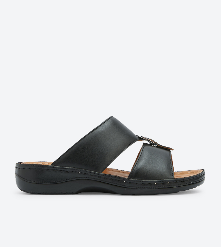 Round Toe Buckle Closure Slipper - Black