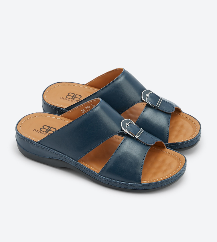 Round Toe Buckle Closure Slipper - Blue