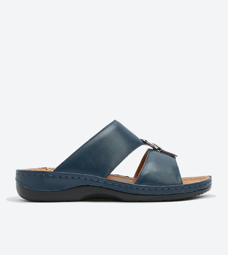 Round Toe Buckle Closure Slipper - Blue