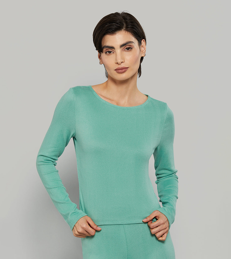 Solid Long Sleeves Sleep Top