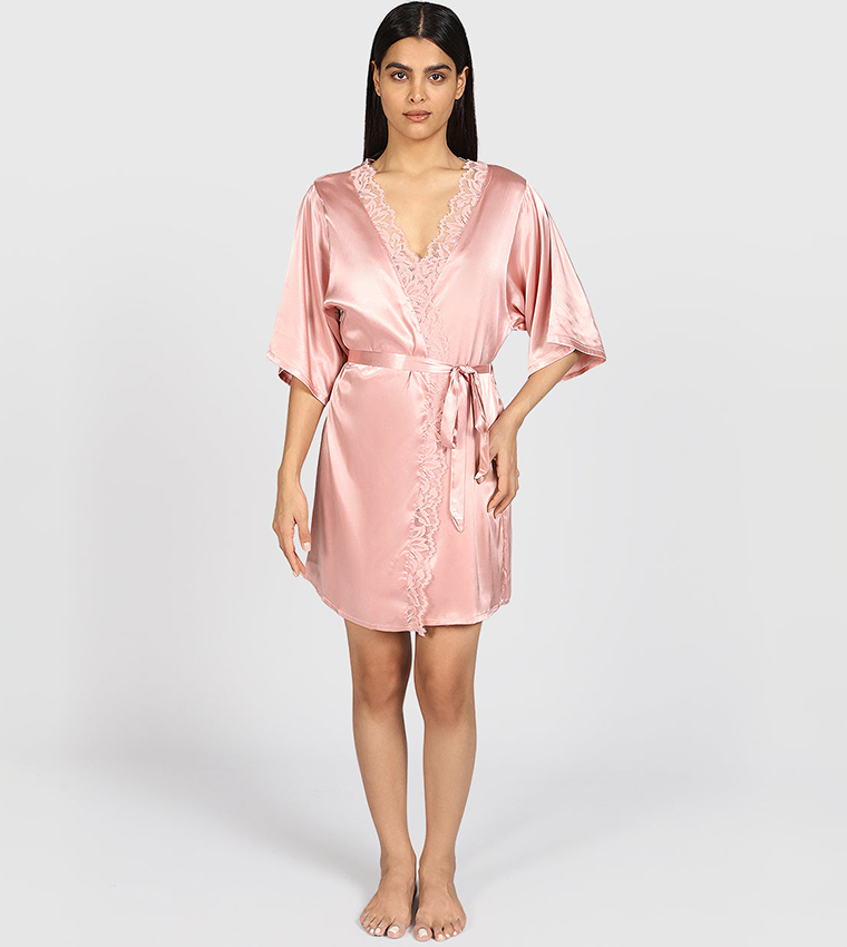 Lace Trim Satin Sleep Robe