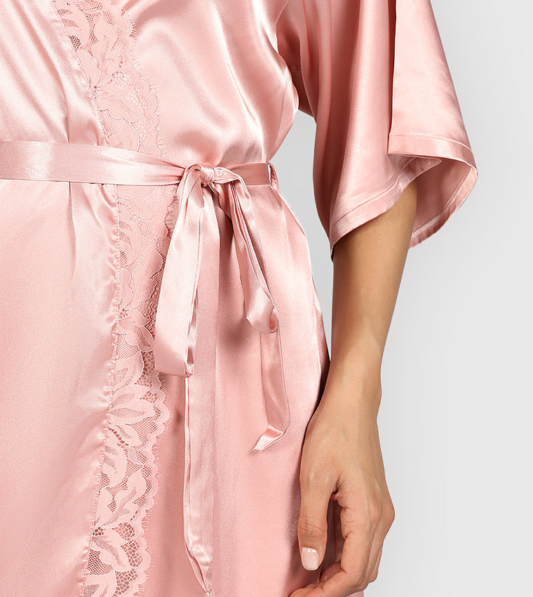 Lace Trim Satin Sleep Robe