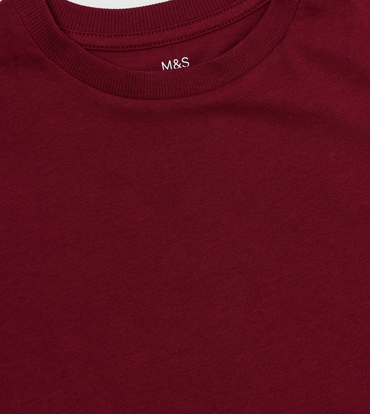 Buy Marks Spencer Solid Short Sleeves T Shirt In Burgundy