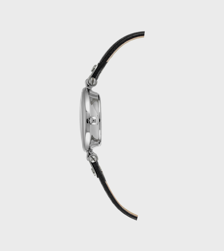 ساعة نسائية أنالوج بخلفية سوداء بسوار جلد 