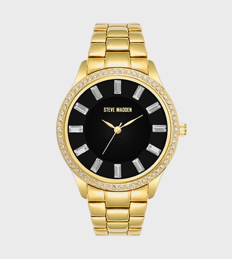 Embellished Round Dial Analog Watch
