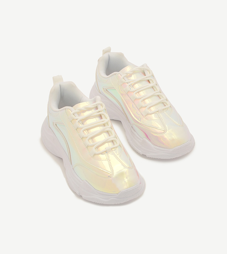 Buy Ardene Lace Up Iridescent Chunky Snea White In White 6thStreet Qatar