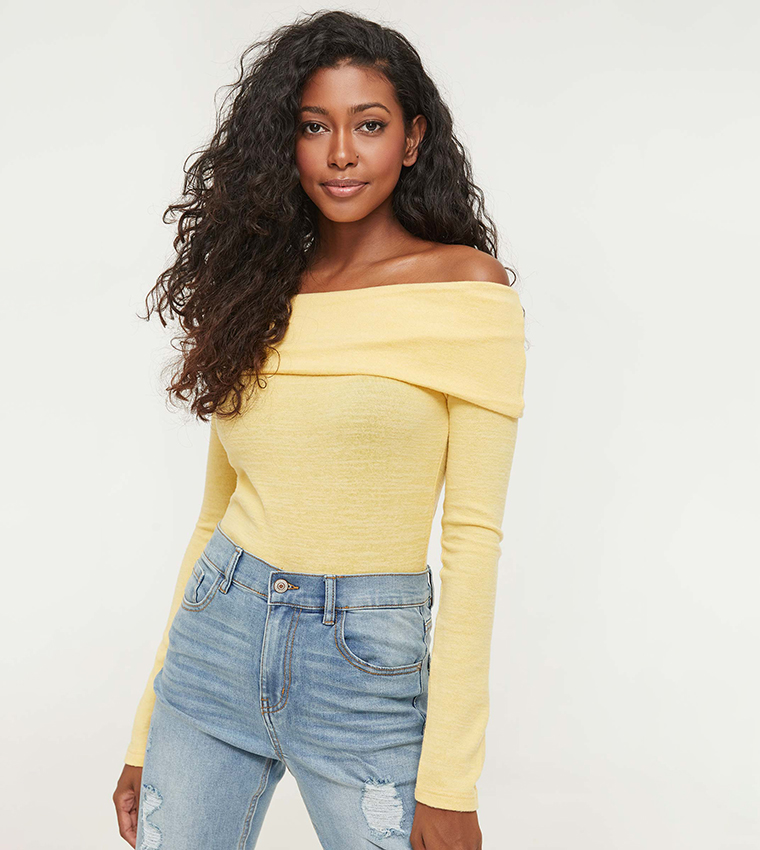 Buy Ardene Off Shoulder Long Sleeves Brushed Knit Sweater