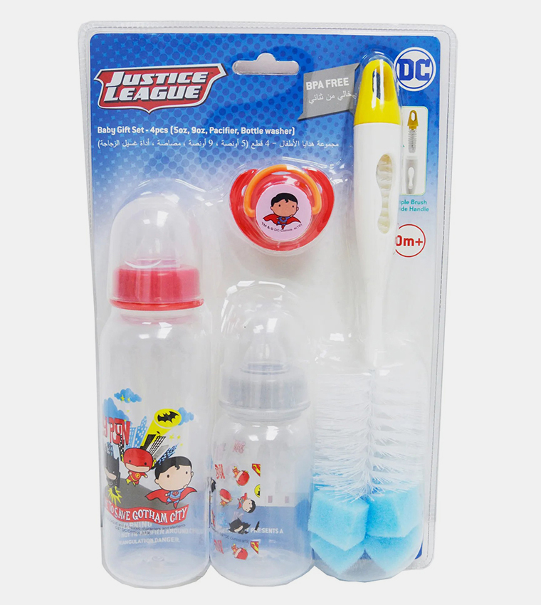 Batman and Superman Printed Baby Feeding 4 Pcs Gift Pack