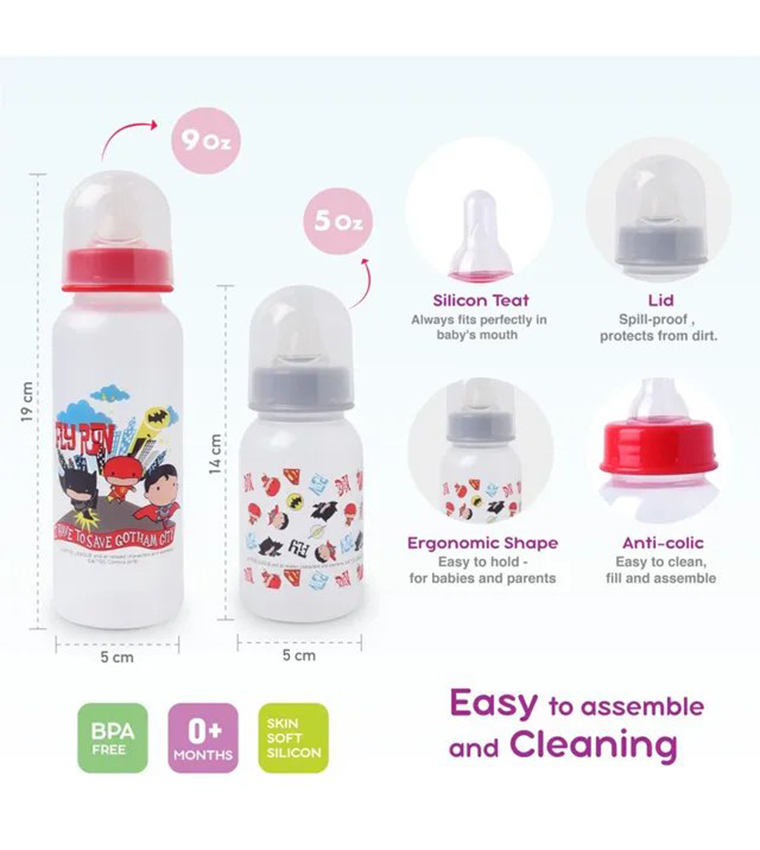 Batman and Superman Printed Baby Feeding 4 Pcs Gift Pack
