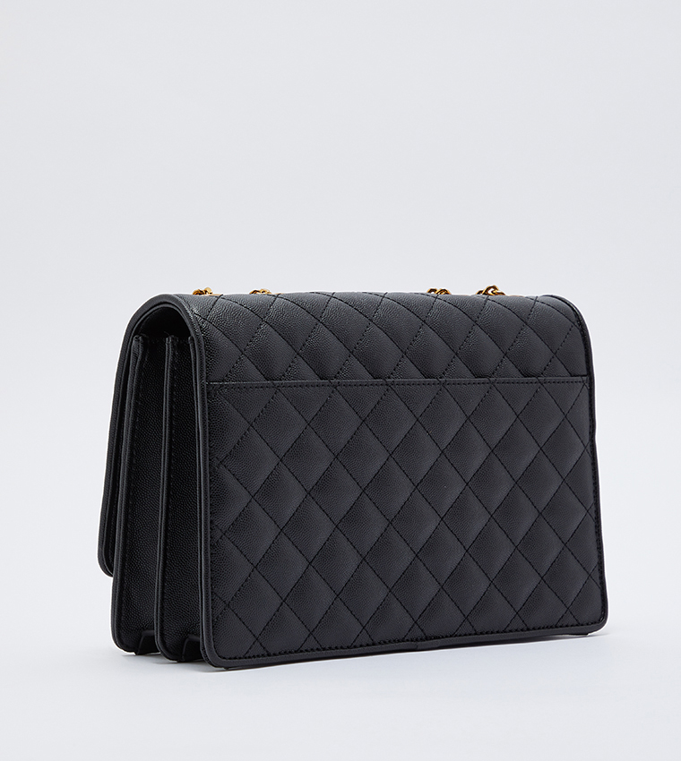 Black Metallic Turn-Lock Quilted Clutch - CHARLES & KEITH BH