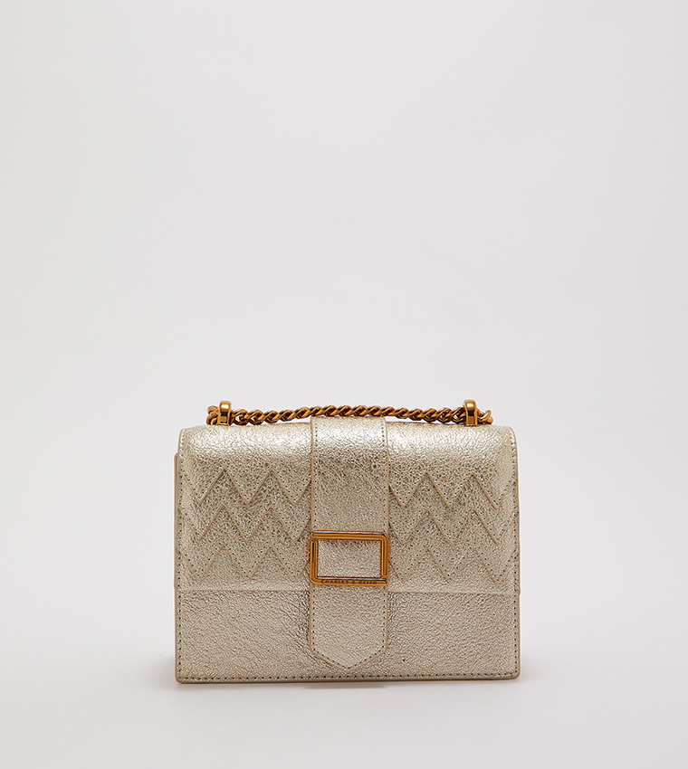 Buy Charles & Keith Front Flap Chain Strap Crossbody Bag In Gold