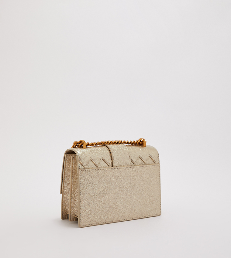 Buy Charles & Keith Front Flap Chain Strap Crossbody Bag In Gold