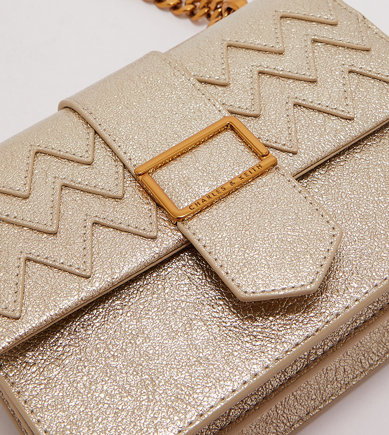 Buy Charles & Keith Front Flap Chain Strap Crossbody Bag In Gold