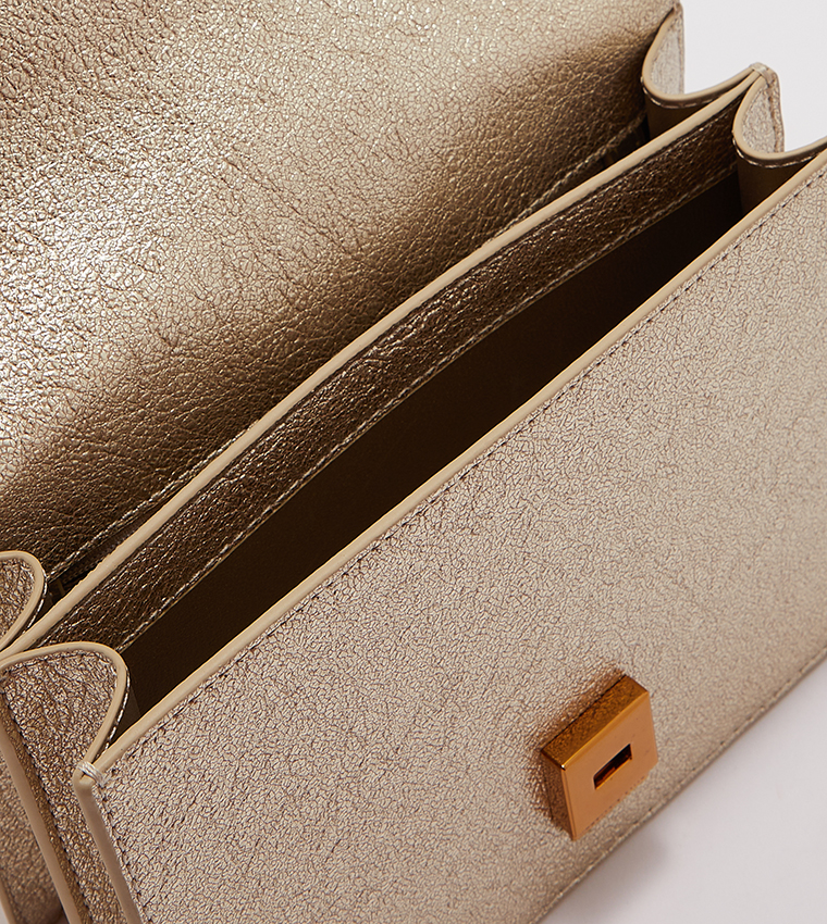 Buy Charles & Keith Front Flap Chain Strap Crossbody Bag In Gold