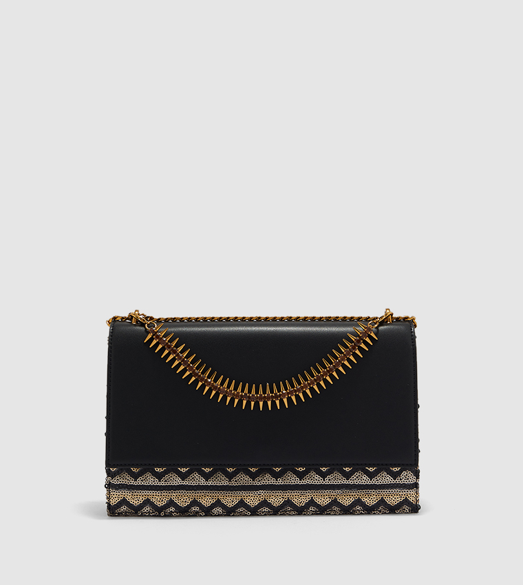 Buy Charles & Keith Embellished Front Flap Bag In Black ...