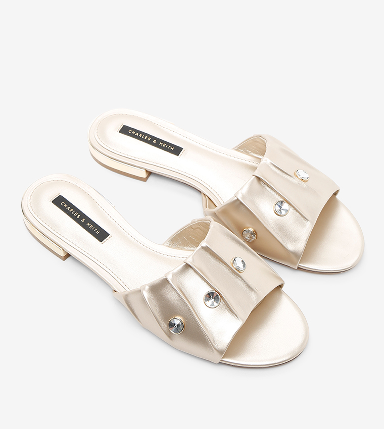 حذاء سهل الارتداء مرصع بالجواهر - ذهبي