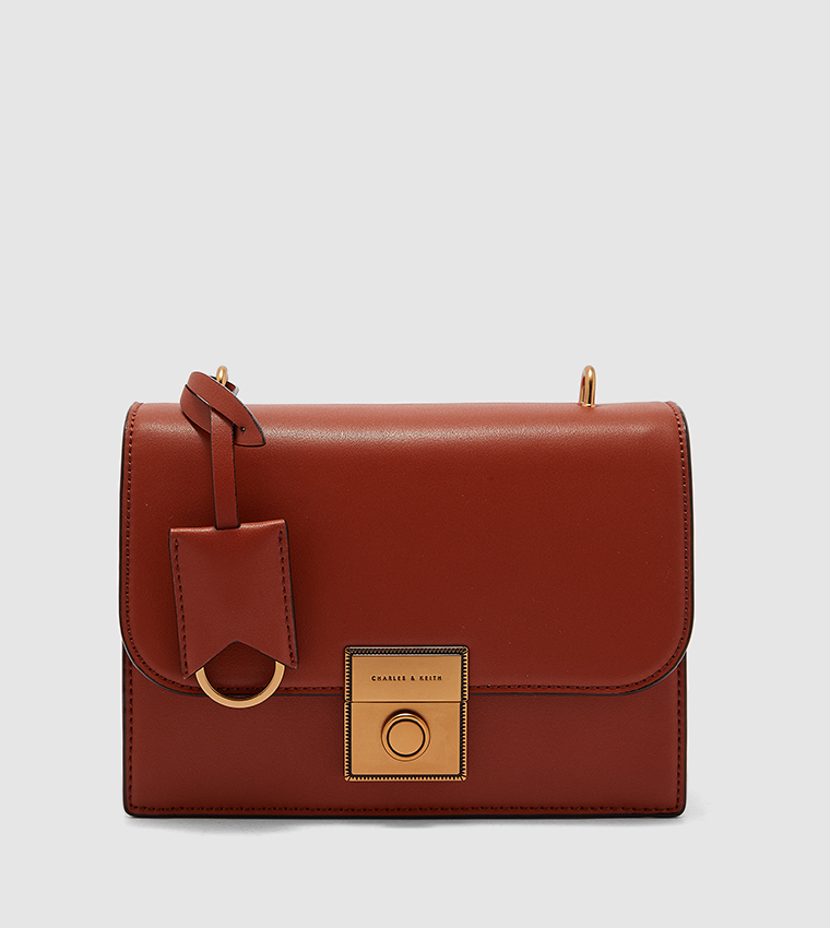 Buy Charles Keith Boxy Push Lock Crossbody Bag Brown In Brown