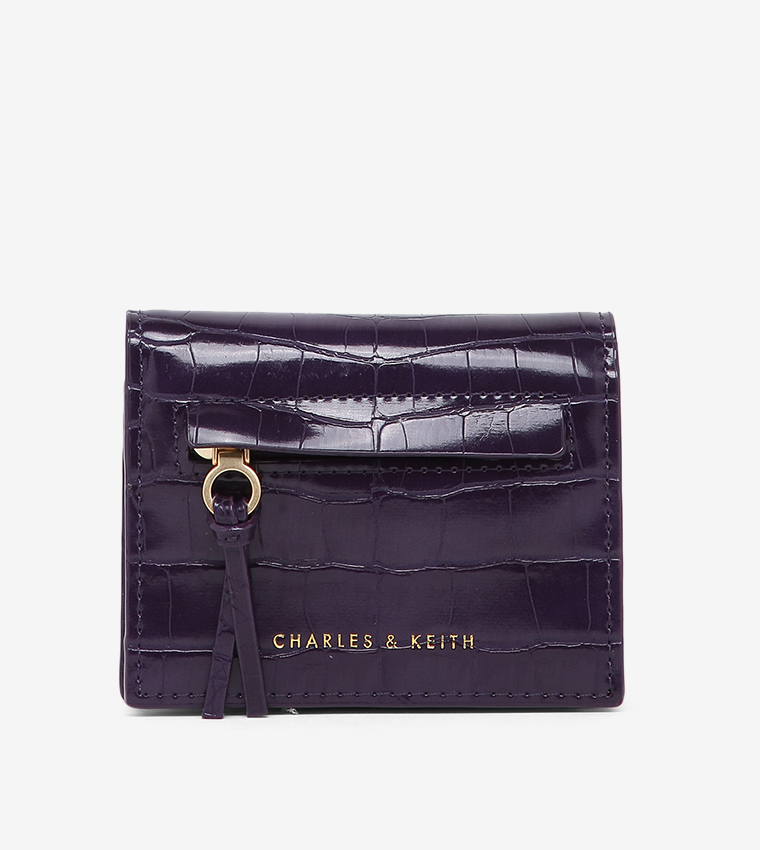 Buy Charles Keith Croc Effect Front Zip Card Holder Purple In
