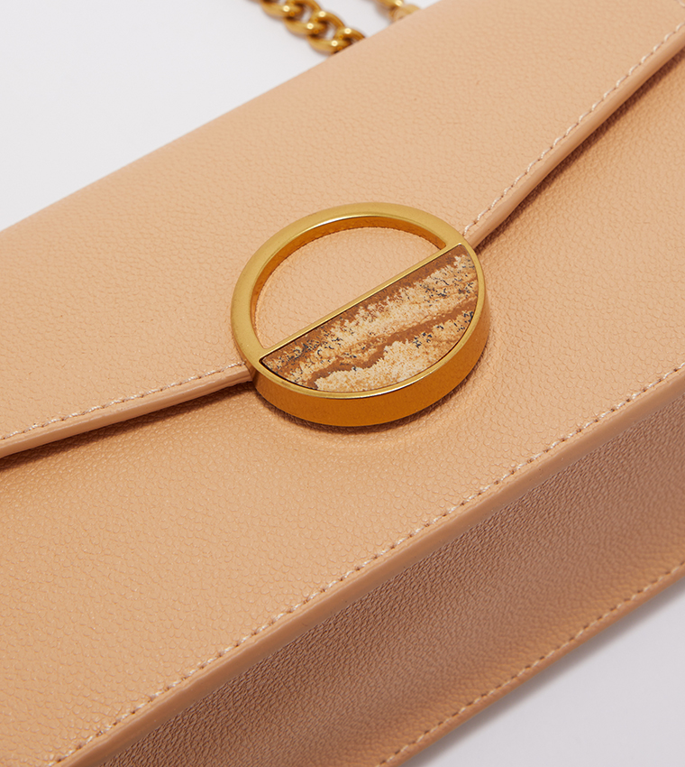 Buy Charles & Keith Stone Embellished Buckle Shoulder Bag In Beige