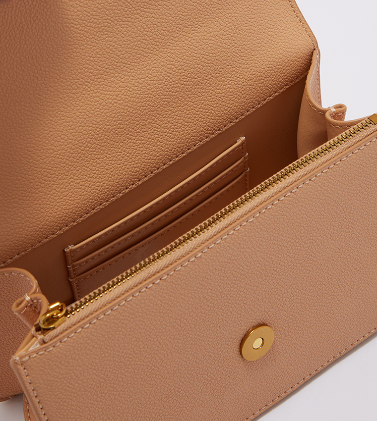 Buy Charles & Keith Stone Embellished Buckle Shoulder Bag In Beige