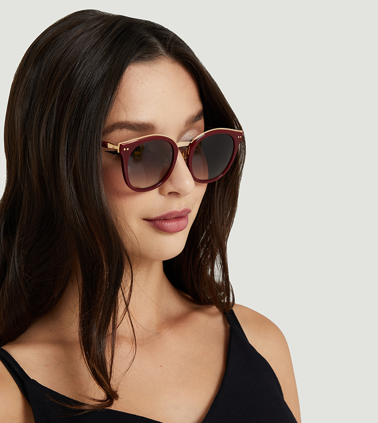 Acetate Frame Wayfarer Sunglasses-Red
