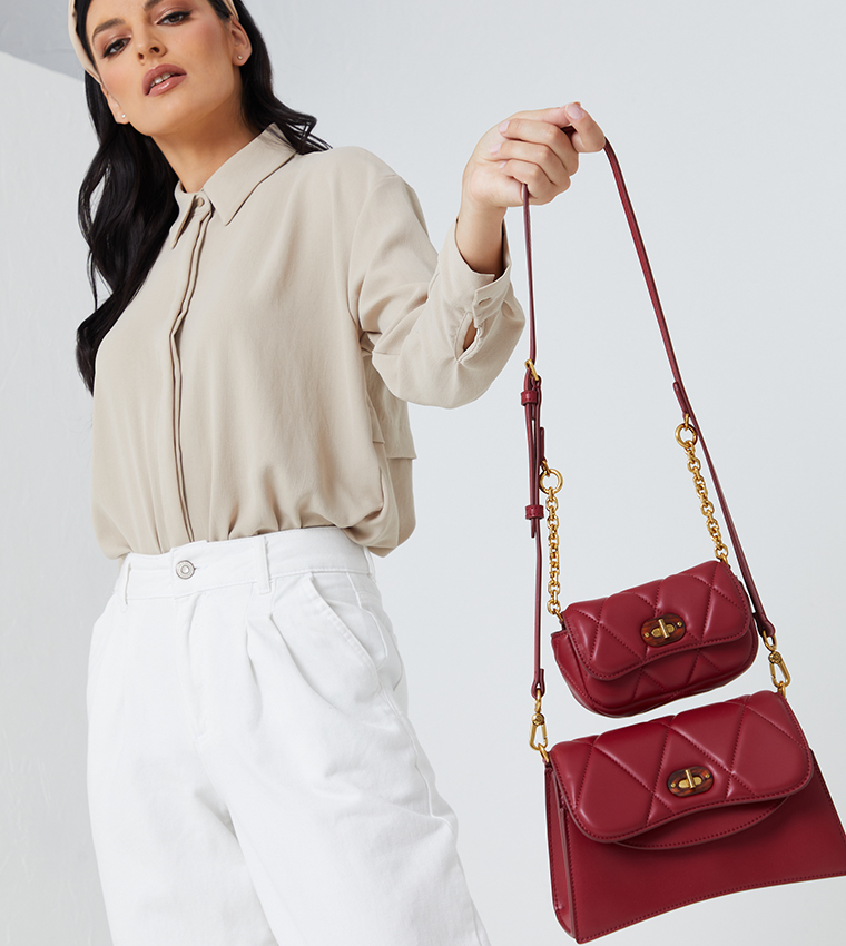 Buy Charles & Keith Padded Double Pocket Shoulder Bag In Red