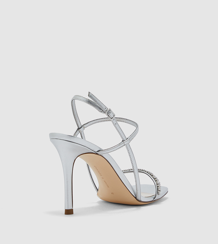 Gem-Embellished Strappy Sandals-Silver