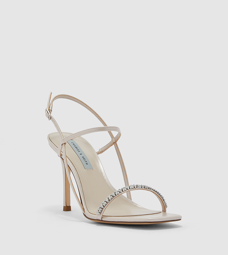 Gem-Embellished Strappy Sandals-Nude
