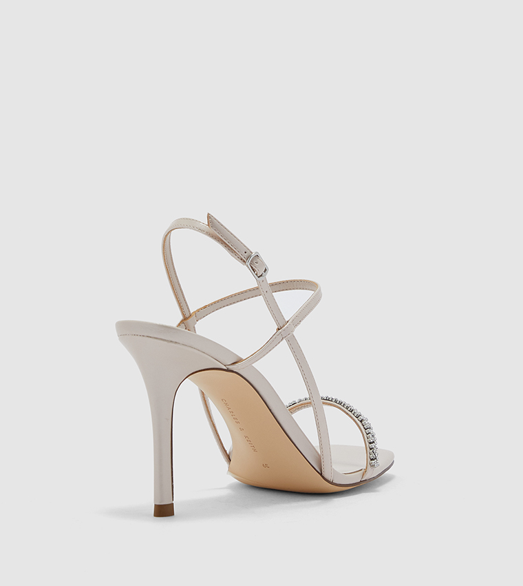 Gem-Embellished Strappy Sandals-Nude