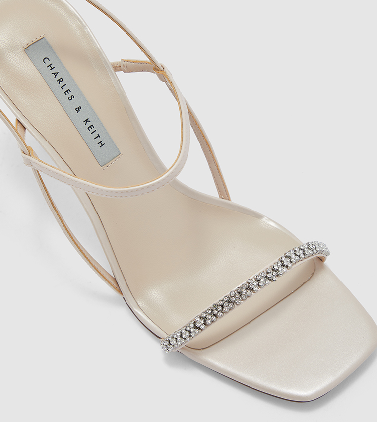 Gem-Embellished Strappy Sandals-Nude