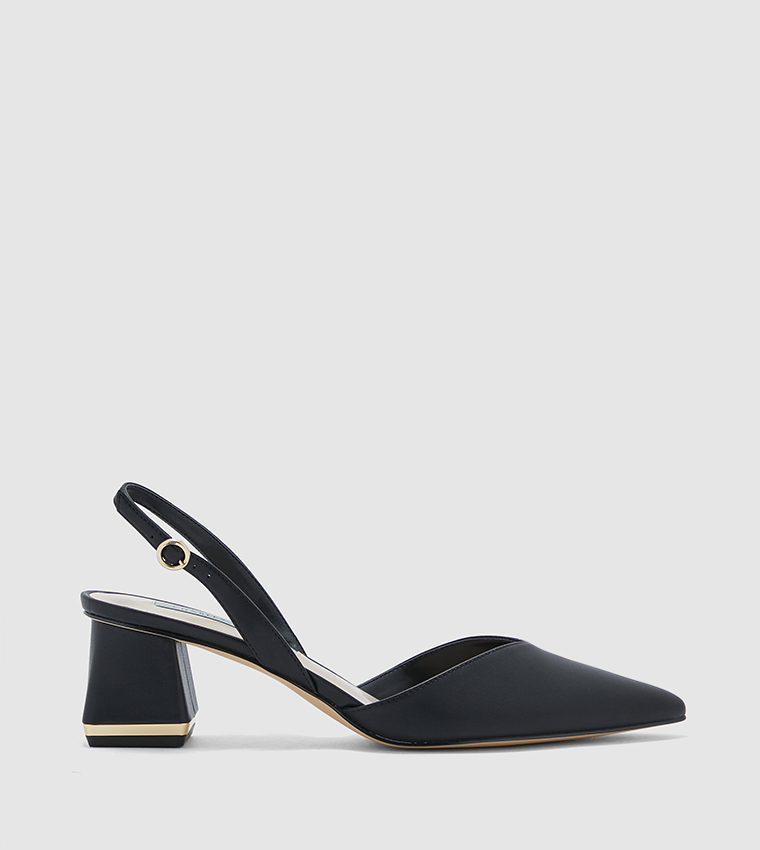 Trapeze Heel Slingback Pumps-Black