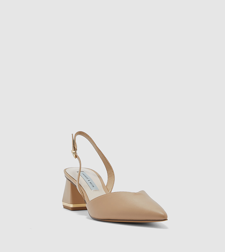 Trapeze Heel Slingback Pumps-Brown