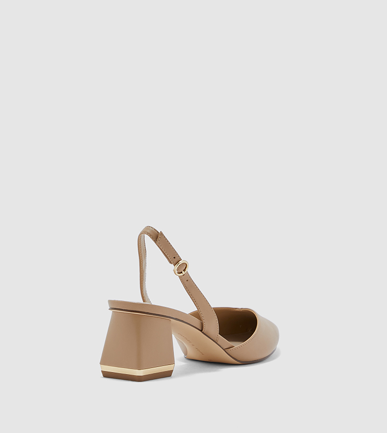 Trapeze Heel Slingback Pumps-Brown