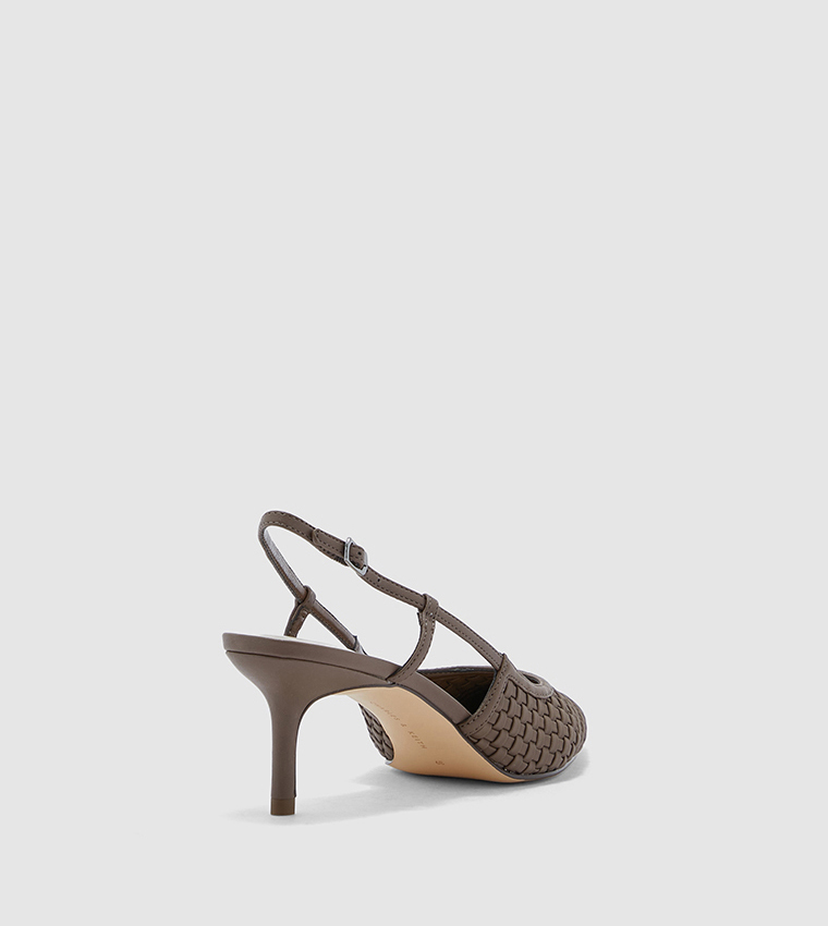 Woven Slingback Court Shoes-Brown